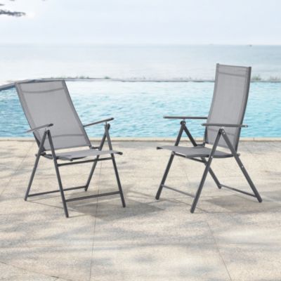 2 Fauteuils Camping Trigano Alu Dossier Haut Gris Clair - Pliables, Textylène