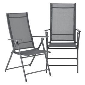 Lot de 2 Fauteuils de Jardin avec Accoudoirs et Dossier Acier Polyester Gris Foncé en.casa