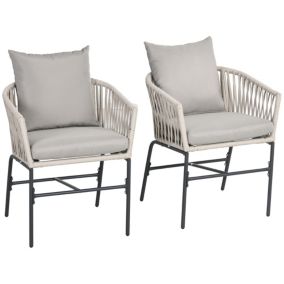Lot de 2 fauteuils de jardin avec coussins métal cordes PE noir gris