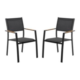 Lot de 2 fauteuils de jardin empilables en aluminimum et textilène - Anthracite - MACILA de MYLIA