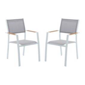 Lot de 2 fauteuils de jardin empilables en aluminimum et textilène - Gris clair et blanc - MACILA de MYLIA