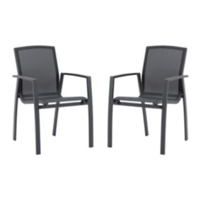 Lot de 2 fauteuils de jardin empilables en aluminium et textilène - Anthracite - MILLAU de MYLIA