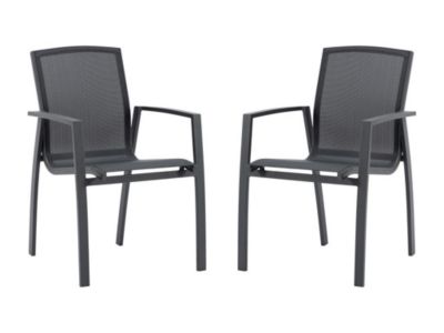 Lot de 2 fauteuils de jardin empilables en aluminium et textilène - Anthracite - MILLAU de MYLIA