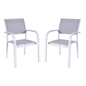 Lot de 2 fauteuils de jardin  empilables en aluminium et textilène - Assise grise - PAIA de MYLIA