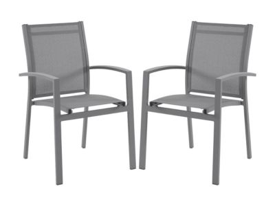 Lot de 2 fauteuils de jardin empilables en aluminium et textilène - Gris anthracite - TELTO de MYLIA