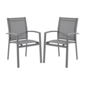 Lot de 2 fauteuils de jardin empilables en aluminium et textilène - Gris anthracite - TELTO de MYLIA