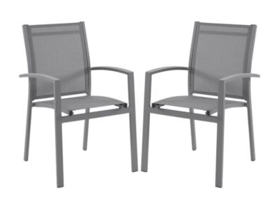 Lot de 2 fauteuils de jardin empilables en aluminium et textilène - Gris anthracite - TELTO de MYLIA