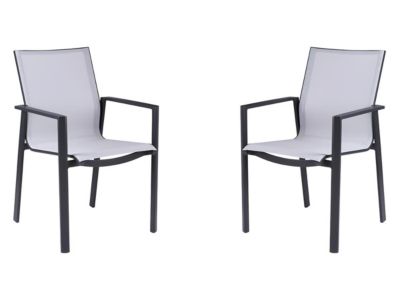 Lot de 2 fauteuils de jardin empilables en aluminium et textilène - Gris clair et noir - VALERA de MYLIA