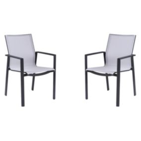 Lot de 2 fauteuils de jardin empilables en aluminium et textilène - Gris clair et noir - VALERA de MYLIA