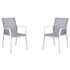 Lot de 2 fauteuils de jardin empilables en aluminium et textilène - Gris et blanc - MANAUS de MYLIA