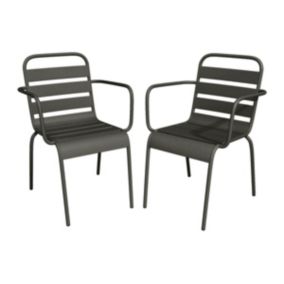 Lot de 2 fauteuils de jardin empilables en métal - Gris anthracite - MIRMANDE de MYLIA