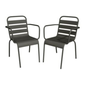 Lot de 2 fauteuils de jardin empilables en métal - Gris foncé - MIRMANDE de MYLIA