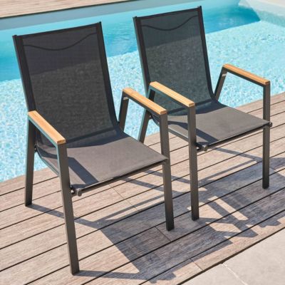 Lot de 2 fauteuils de jardin en aluminium et bois  Oviala
