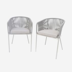 Lot de 2 fauteuils de jardin en corde beige et acier galvanisé. coussins beige