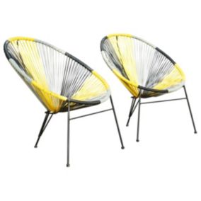 Lot de 2 fauteuils de jardin en fils de résine tressés - Jaune, gris, noir - ALIOS II de MYLIA