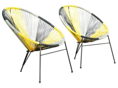 Lot de 2 fauteuils de jardin en fils de résine tressés - Jaune, gris, noir - ALIOS II de MYLIA