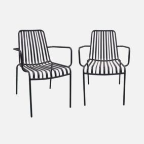 Lot de 2 fauteuils de jardin FLORIDA anthracite empilable en acier. L 59 x P 53.5 x H 78 cm