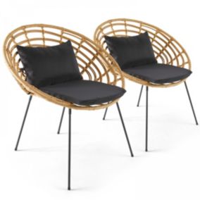 Lot de 2 fauteuils de jardin rond en résine tressée  Oviala