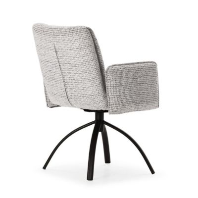 Lot de 2 fauteuils de table pivotants en tissu chenille gris pied design métal noir - CLAUDE