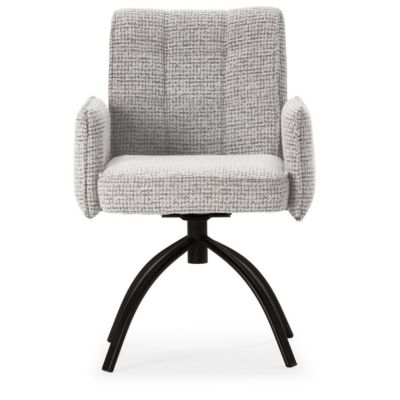 Lot de 2 fauteuils de table pivotants en tissu chenille gris pied design métal noir - CLAUDE
