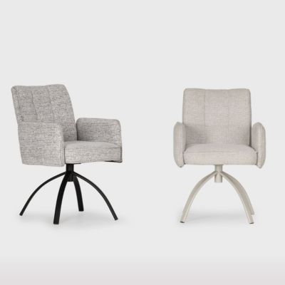 Lot de 2 fauteuils de table pivotants en tissu chenille gris pied design métal noir - CLAUDE