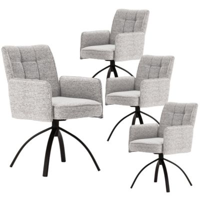 Lot de 2 fauteuils de table pivotants en tissu chenille gris pied design métal noir - CLAUDE