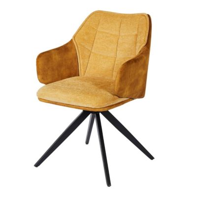 Lot de 2 fauteuils de table pivotants tissu double texture jaune pieds métal noir - MIKAELA