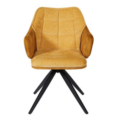 Lot de 2 fauteuils de table pivotants tissu double texture jaune pieds métal noir - MIKAELA