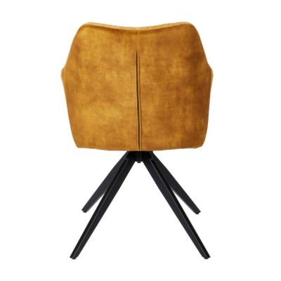Lot de 2 fauteuils de table pivotants tissu double texture jaune pieds métal noir - MIKAELA