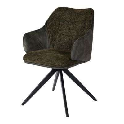 Lot de 2 fauteuils de table pivotants tissu double texture vert foncé pieds métal noir - MIKAELA