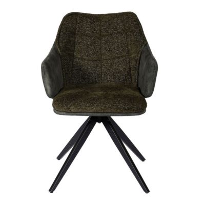 Lot de 2 fauteuils de table pivotants tissu double texture vert foncé pieds métal noir - MIKAELA
