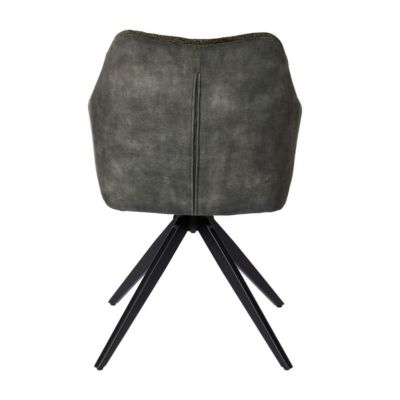 Lot de 2 fauteuils de table pivotants tissu double texture vert foncé pieds métal noir - MIKAELA