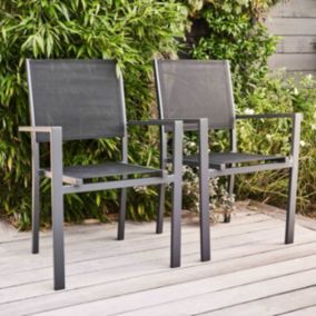 Lot de 2 fauteuils de terrasse en aluminium et textilène anthracite  Oviala