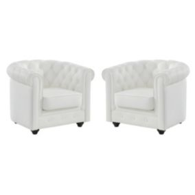 Lot de 2 fauteuils en cuir de buffle CHESTERFIELD - Blanc