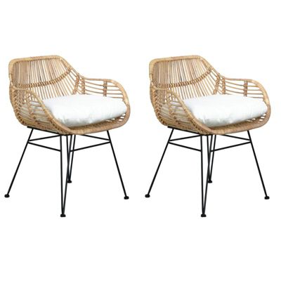 Lot de 2 fauteuils en rotin avec coussin et pieds métal noir - IBIZA