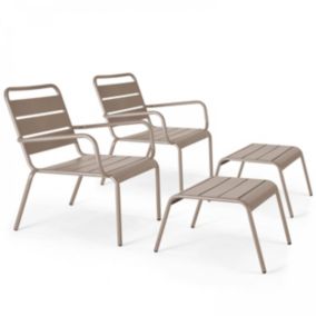 Lot de 2 fauteuils relax avec repose-pieds en métal taupe Palavas  Oviala