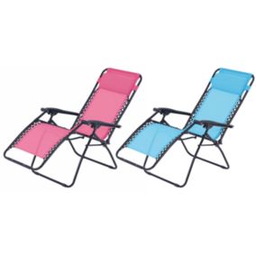 Lot de 2 fauteuils relax de jardin - O'Colors - Multi positions - Bleu et rose