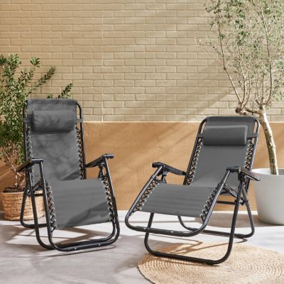 Lot de 2 fauteuils relax   Patrick   Textilène. pliables. multi-positions. gris