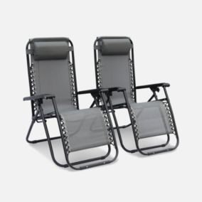 Lot de 2 fauteuils relax   Patrick   Textilène. pliables. multi-positions. gris