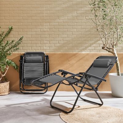 Lot de 2 fauteuils relax   Patrick   Textilène. pliables. multi-positions. gris