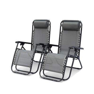Lot de 2 fauteuils relax   Patrick   Textilène. pliables. multi-positions. gris