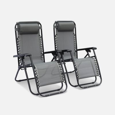 Lot de 2 fauteuils relax   Patrick   Textilène. pliables. multi-positions. gris