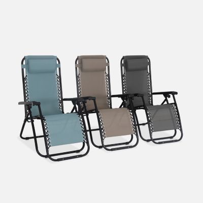 Lot de 2 fauteuils relax   Patrick   Textilène. pliables. multi-positions. gris