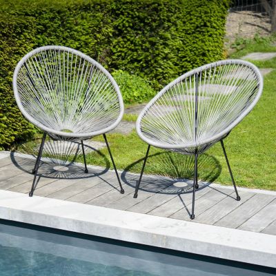 Lot de 2 fauteuils œuf ACAPULCO gris - Happy Garden