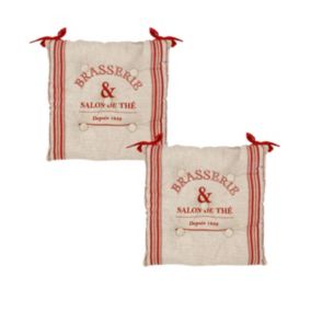 Lot de 2 Galettes de chaise en Coton Beige et Rouge 40 x 40 cm