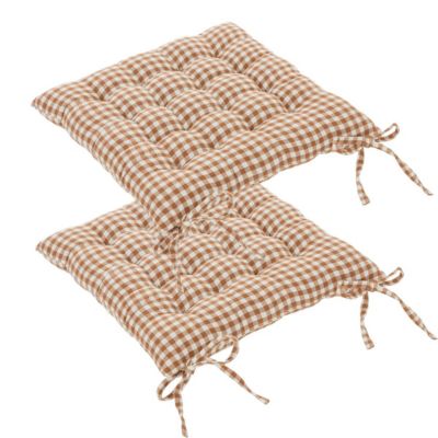 Lot de 2 Galettes de chaise en Coton Vichy Ivoire et Terracotta 38 x 38 cm