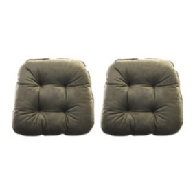 Lot de 2 galettes de chaise matelassées réversibles - 40 x 40 cm - Vert kaki et gris clair - DOLASO