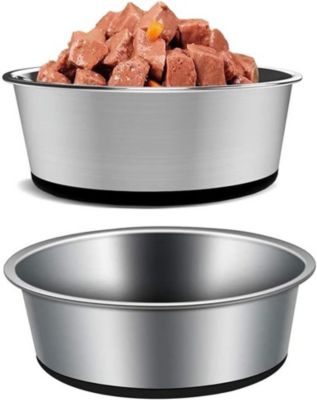 Lot de 2 gamelles en acier inoxydable avec fond en silicone
