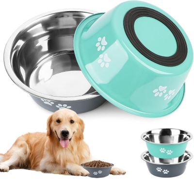 Lot de 2 gamelles pour chien en acier inoxydable avec fond en silicone antidérapant en acier inoxydable gris