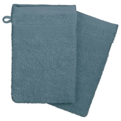 Lot de 2 gants de toilette - coton 450 gr/m² - bleu orage 15x21 cm - Atmosphera